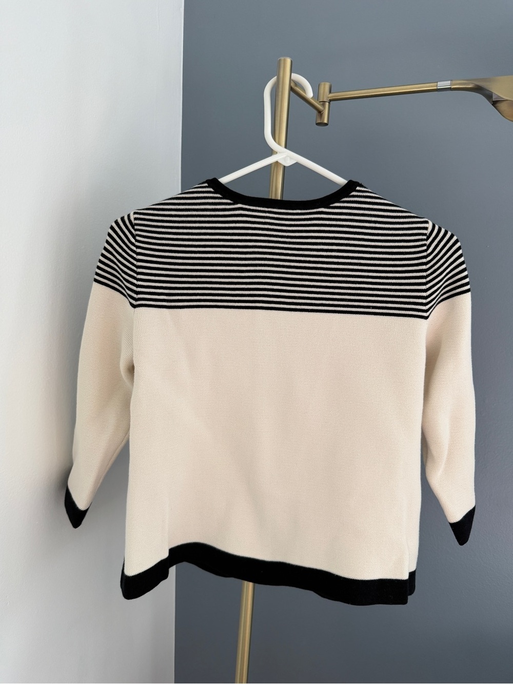 Talbots Black and Cream Striped Zip-Front Cardigan - Picture 2 of 5